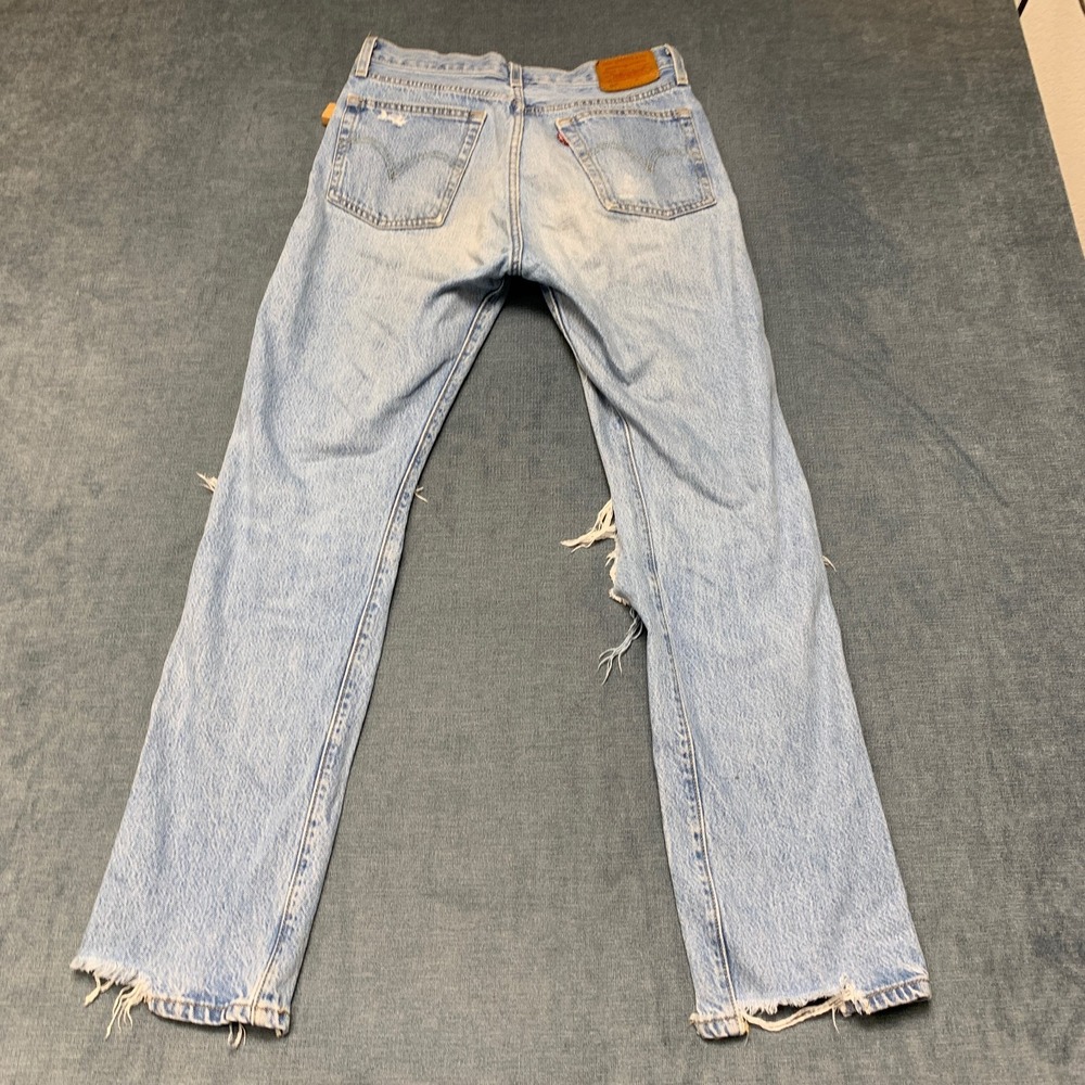 Levi's 501 Straight Jeans Womens 27x30 Blue Denim Original Fit Ripped High Rise - Picture 2 of 16